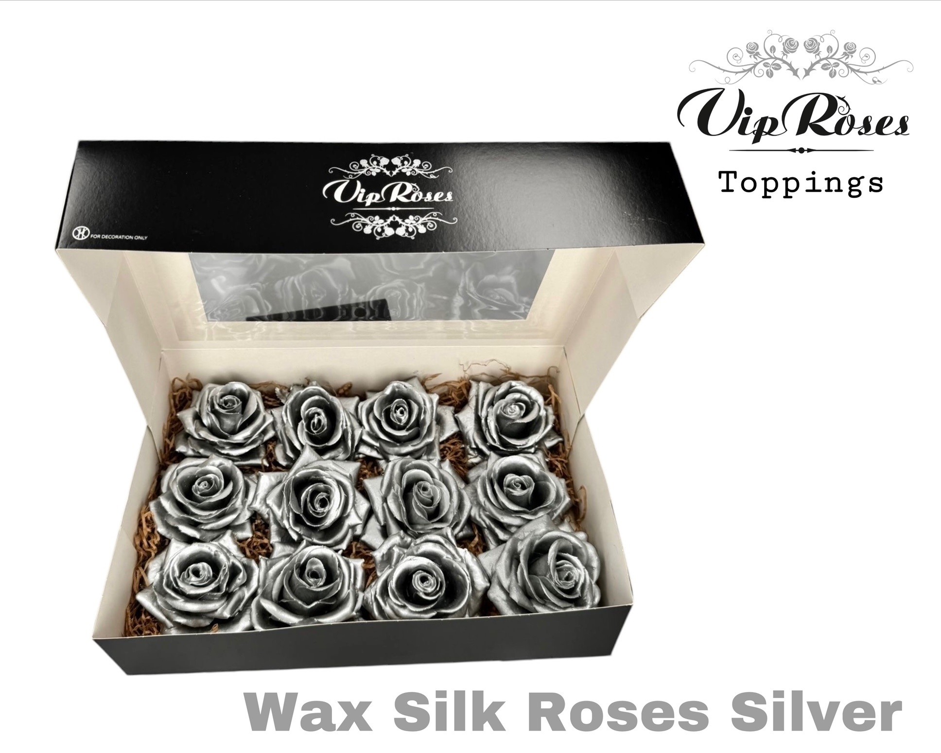 Wax Silk Roses Silver 10 cm