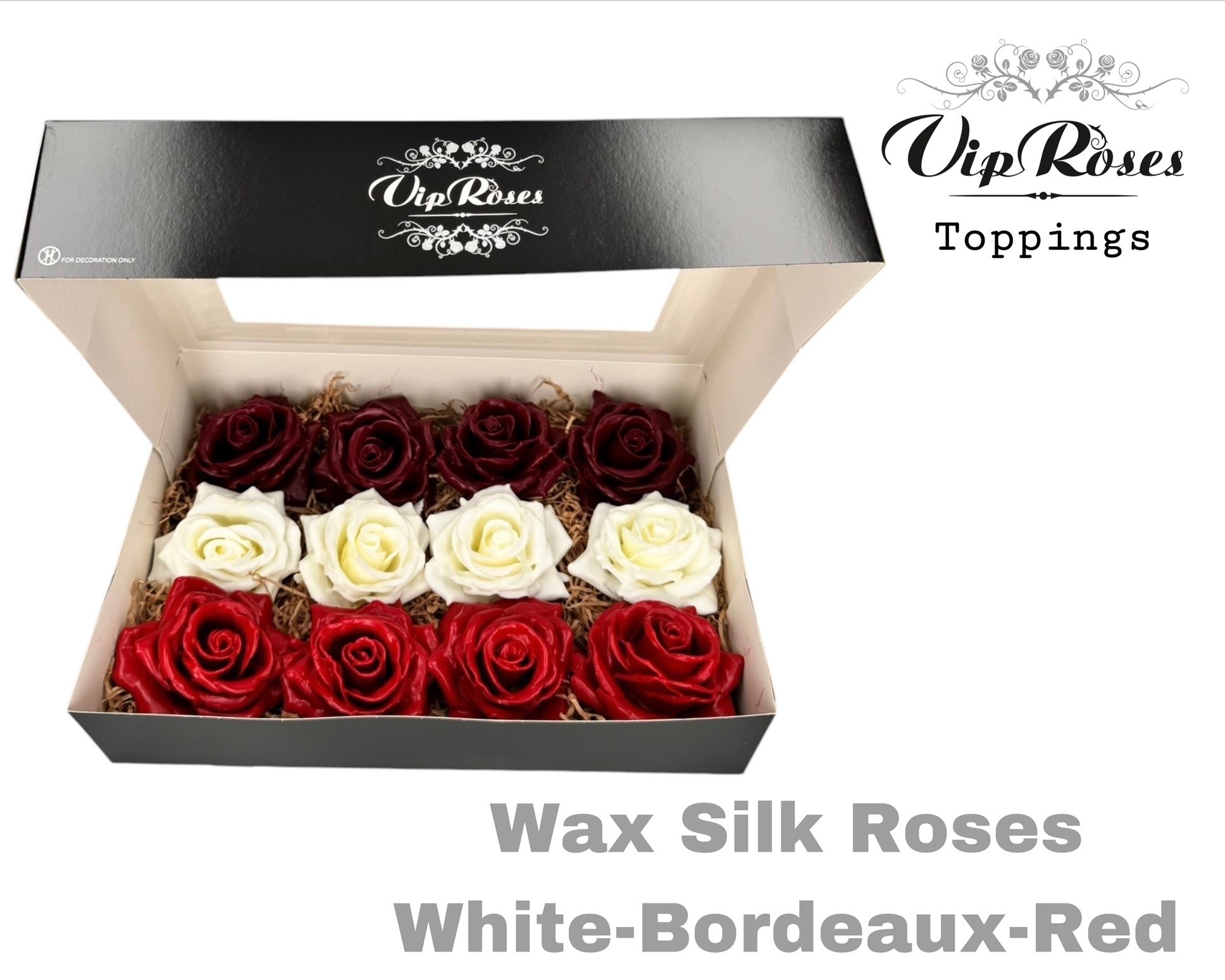 Wax Silk Roses Red White Bordeaux Mix 10 cm